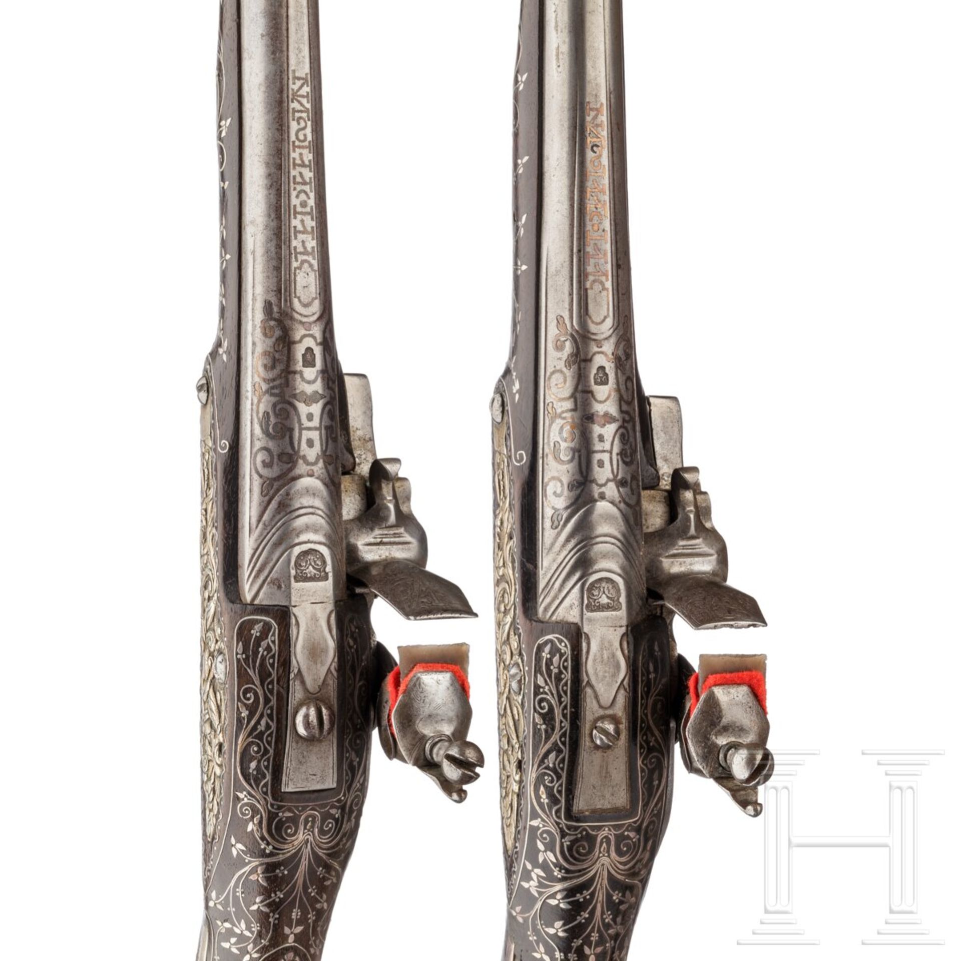 Ein Paar silbermontierte Steinschloss-Orientpistolen, osmanisch, um 1820/30 - Image 6 of 9