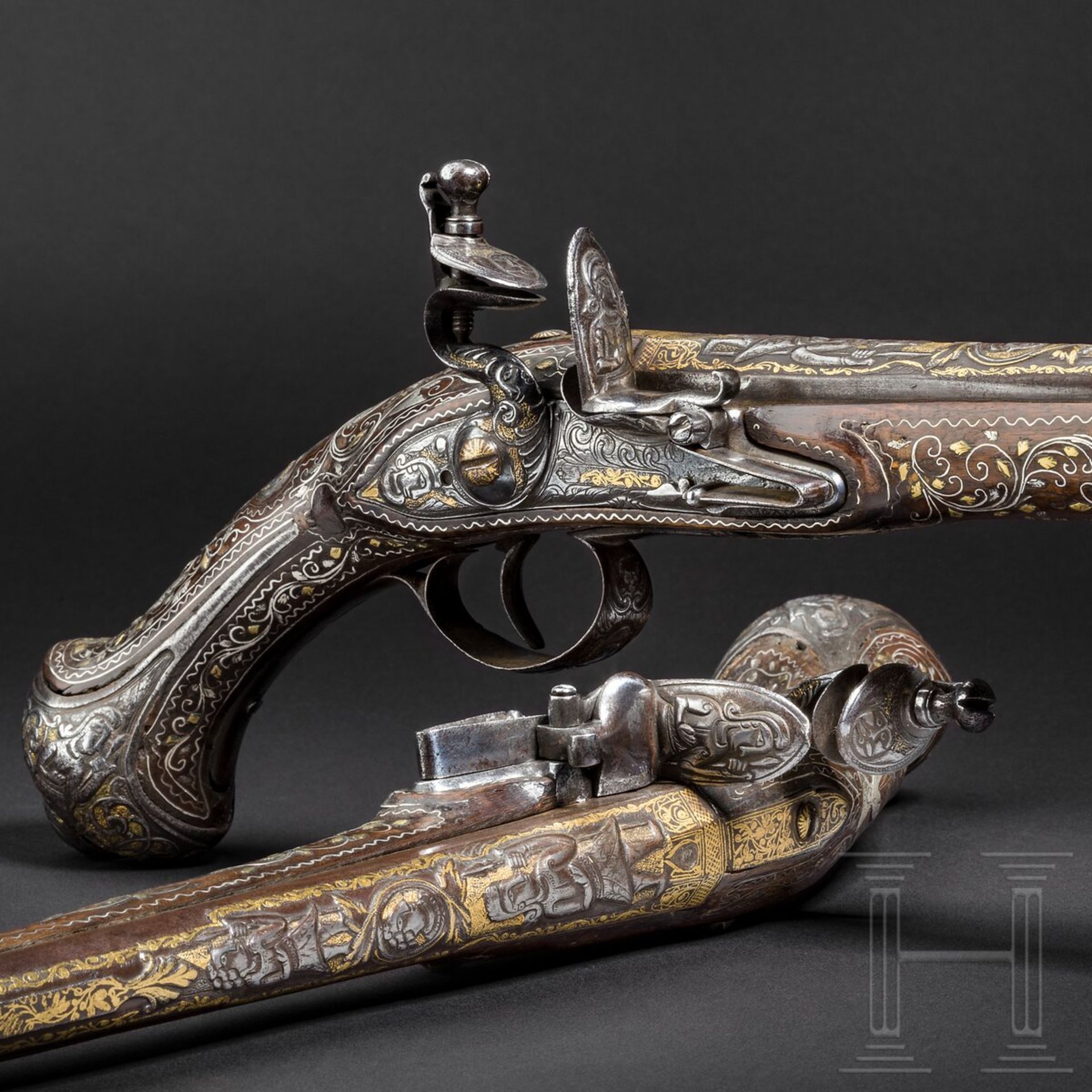 Ein Paar eisengeschnittene Luxus-Orientpistolen, osmanisch, um 1800