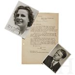 Albert Speer - Portraitpostkarte mit Signatur und Foto von Leni Riefenstahl mit Widmung zur Erinneru