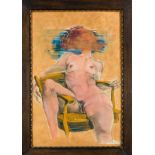Erotica - Unidentifizierter Maler um 1970, sich auf einem Lehnstuhl räkelnder, weiblicher Akt,