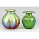 Vase, WMF, Myra-Glas, um 1920/30, Kürbisform, vertikal gegliederte Wandung, bernsteinfarben,