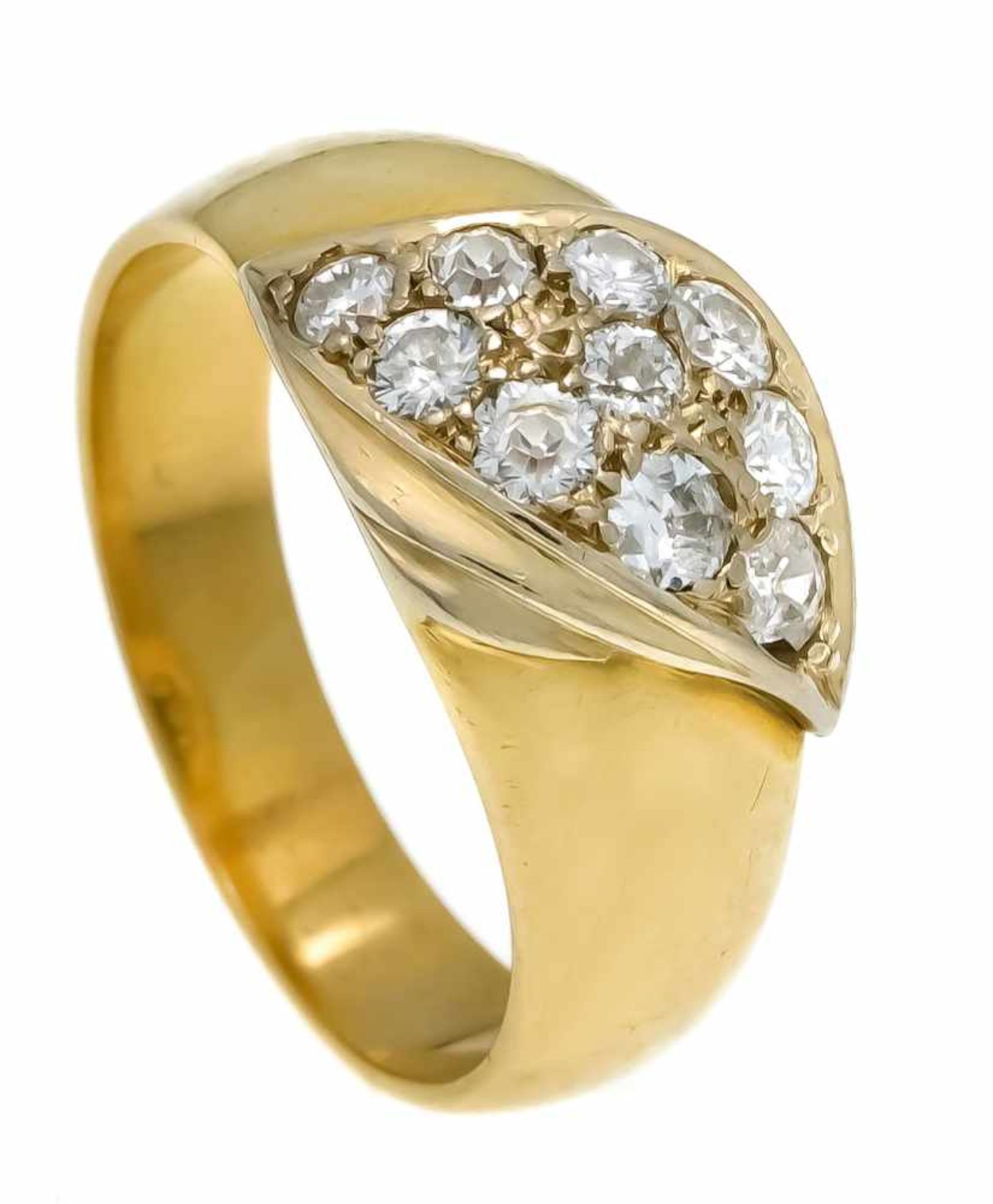 Altschliff-Diamant-Ring GG/WG 585/000 mit 10 Altschliff-Diamanten und Brillanten, zus. 0,84 ct W-l.