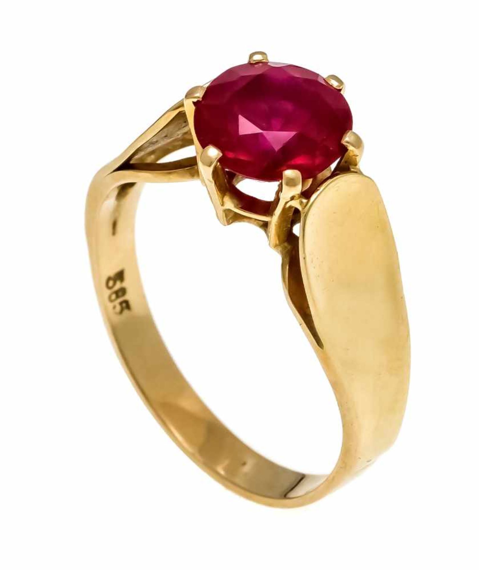 Synth.Rubin-Ring GG 585/000 mit einem rund fac. synt. Rubin 8,0 mm, RG 57, 3,8 gSynthetic ruby ring,