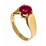 Synth.Rubin-Ring GG 585/000 mit einem rund fac. synt. Rubin 8,0 mm, RG 57, 3,8 gSynthetic ruby ring,