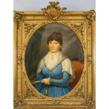 Bildnismaler um 1780, Porträt einer Dame mit Fächer im Oval, Öl auf lwd., unsign., im originalen