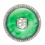 Jade-Diamantrosen-Brosche WG 750/000 ungest., gepr., mit einem feingeschliffenen Jade-Ring B. 8,5