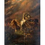 Unbekannte, wohl englischer Künstler des 18./19. Jh., Pferde im Sturm von einer Raubkatze attakiert,
