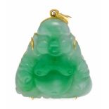 Jade-Anhänger GG 750/000 mit einem feingeschliffenen Jade-Buddha 30 x 27 mm, L. 39 mm, 12,8 gJade