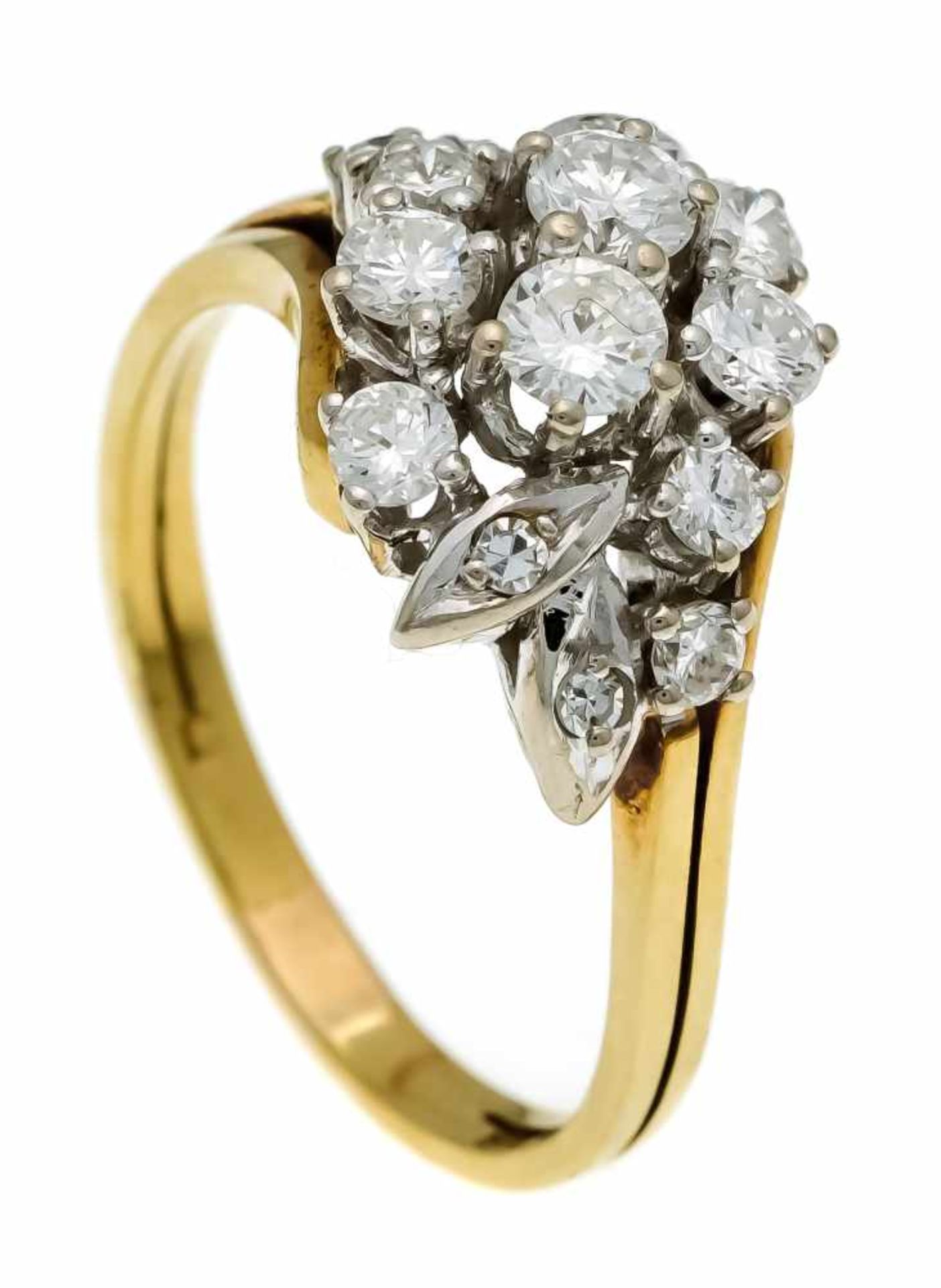 Brillant-Ring GG/WG 585/000 mit 10 Brillanten und 4 Diamanten, zus. 0,82 ct TW-W/VS-SI, RG 58, 4,5