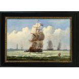 Monogrammist ''M.B.'', Marinemaler des 19. Jh., niederländische Flotte vor einem Hafen mit