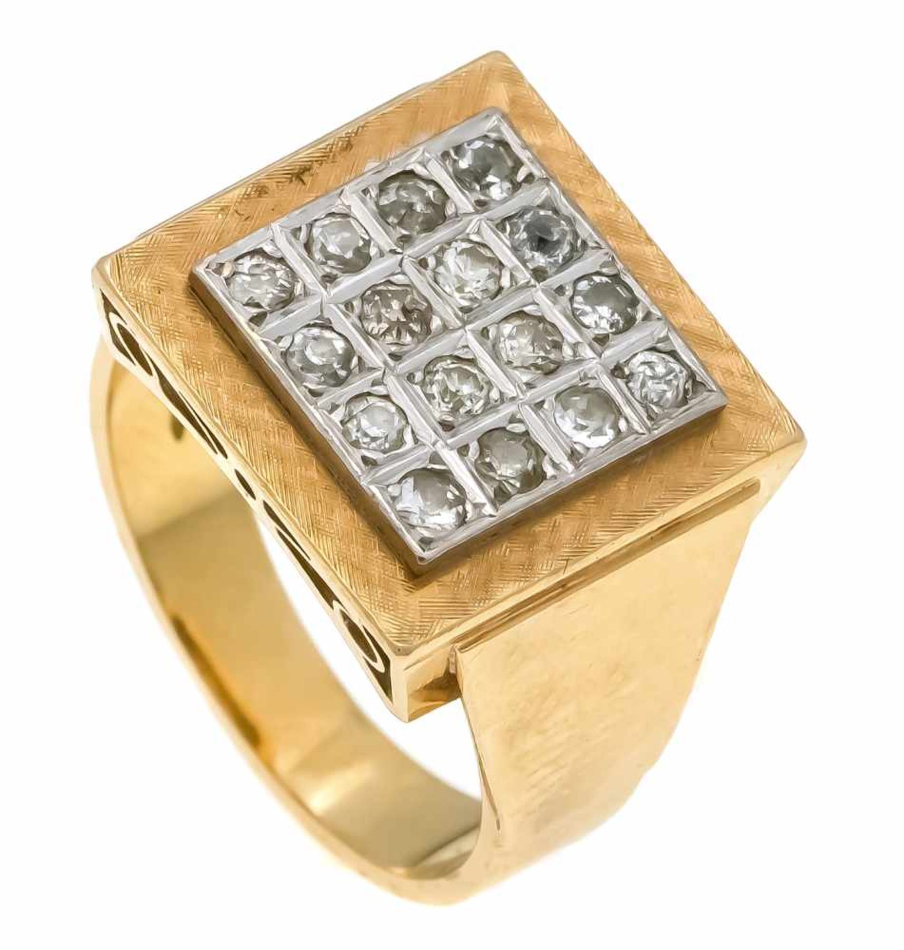 Altschliff-Diamant-Ring GG/WG 750/000 mit 16 Altschliff-Diamanten, zus. 0,40 ct l.get.W/SI-PI, RG