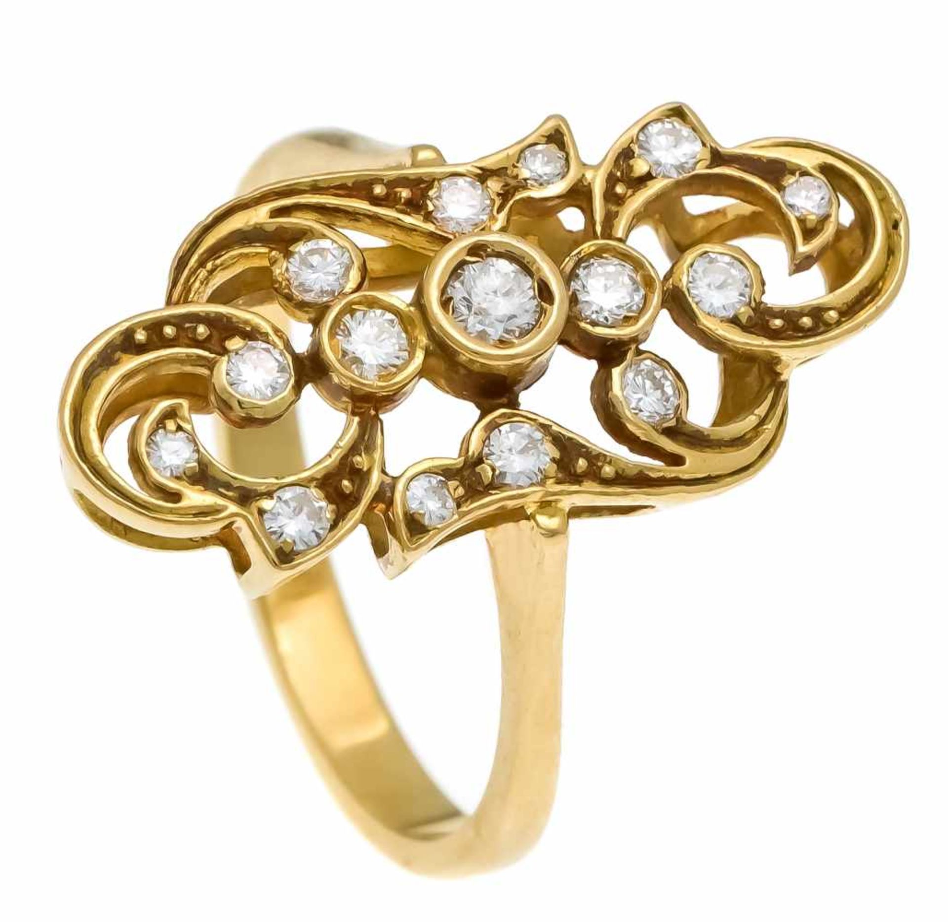 Brillant-Ring GG 750/000 mit 15 Brillanten, zus. 0,21 ct TW-W/VS, RG 53, 4,4 gDiamond ring, gold