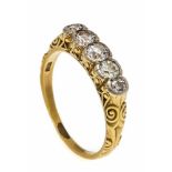 Art Déco Altschliff-Diamant-Ring GG/WG 585/000 mit 5 Altschliff-Diamanten, zus. 0,48 ct l.get.W/