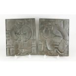 Friedrich Franz Viegener (1888-1976), "Sitzendes Bauernpaar", zwei Reliefs, patinierte Bronze