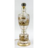 Lampenfuß, 20. Jh., runder Stand, zylindrischer Sockel, vasenförmiger Korpus, klares Glas,