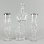Drei Teile Erotica-Glas, 20. Jh., 2x Unger, Fußgläser in Form eines männlichen und eines w