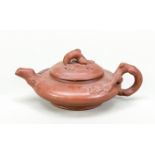 Small Yixing Teapot, China, 20th C. Handle, pommel and spout as gnarled plum branches with