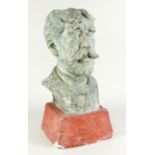 Anonymer Bildhauer des 20. Jh., Büste eines Mannes, Gips, zweifarbig bemalt, best., H,. 50 c