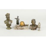 Konvolut von 5 Militaria Objekten, 1. H. 20. Jh., Bronze und andere Metalle, Büste von Romme