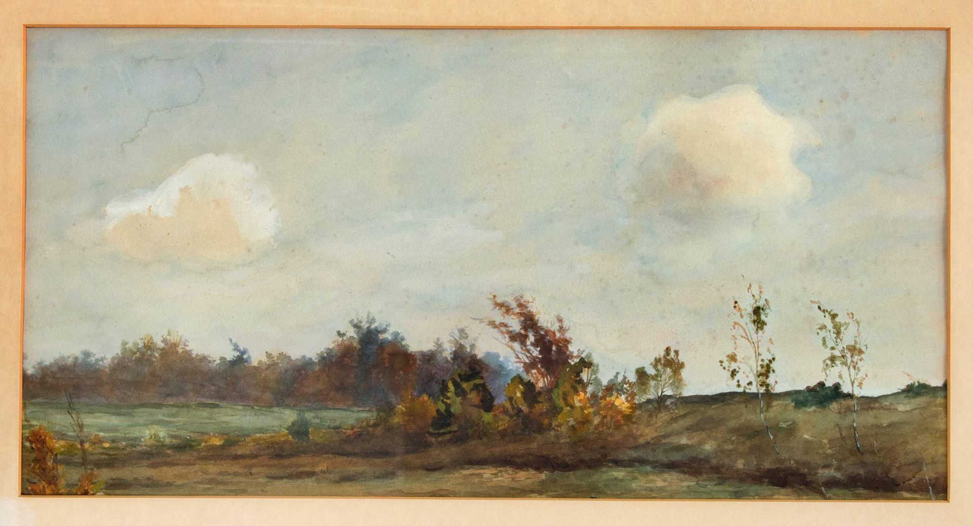 Willem J. Oppenoorth (1847-1905), Belgian painter, autumn landscape, watercolor on paper,