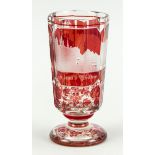 Andenkenglas, um 1900, runder Stand, kurzer Schaft, kantige konische Kuppa, klares Glas, tlw.