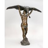 Paul Aichele (1859-1910 / 24), ''Young man with a hunted eagle'', very large bronze figure