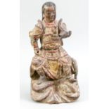 Bildnis eines Kriegers, China, 18./19. Jh., vollplastsiche Holzschnitzerei mit polychromer Fa