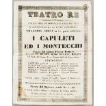 Altes Programmplakat des Teatro Re in Mailand aus dem Jahr 1842, Monochromer Druck auf Velin.