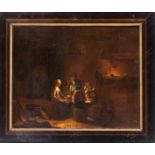 Dutch genre painter of the 18th century, large pub interior in the light of a candle in