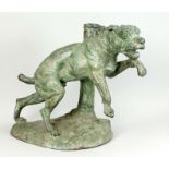 Prosper Lecourtier (1855-1924), Nachfolge, Gartenbronze "Kettenhund", Bronze/Metallguss grün