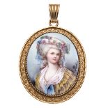 Porzellan-Medaillon GG 750/000 mit einem ovalen Porzellanportrait der Prinzessin de Lamballe,
