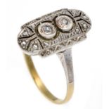 Art Déco Ring GG/WG 585/000 mit 2 Achtkant-Diamanten, zus. 0,02 ct get.W/SI, RG 53, 2,5 g