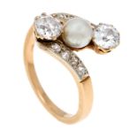 Belle Époque Ring GG/WG 585/000 mit 2 Altschliff-Diamanten, zus. 0,90 ct TW-W/VS und 8 Altschliff-