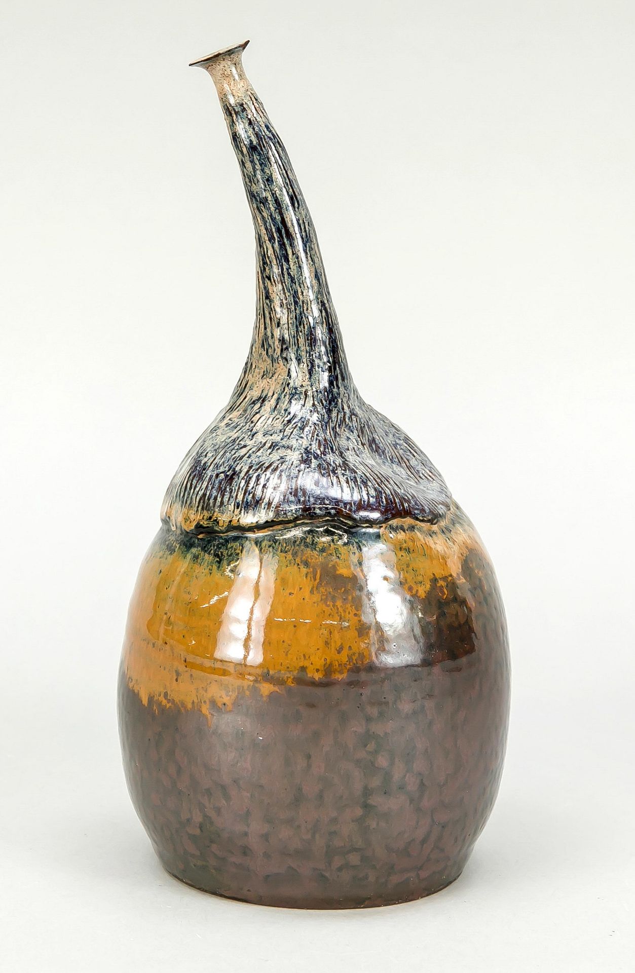 Keramik-Objekt in Form eines Zierkürbisses, 20. Jh., Laufglasur, H. 25 cm