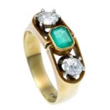 Art-Déco Smaragd-Altschliff-Diamant-Ring GG/WG 585/000 mit einem im Smaragdschliff fac. Smaragd 5,