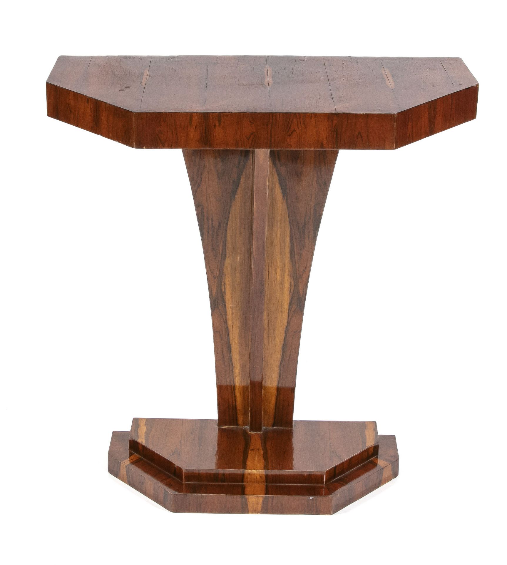 Console in art deco style, late 20th century, walnut mirror veneer, 80 x 70 x 55 cm.- The