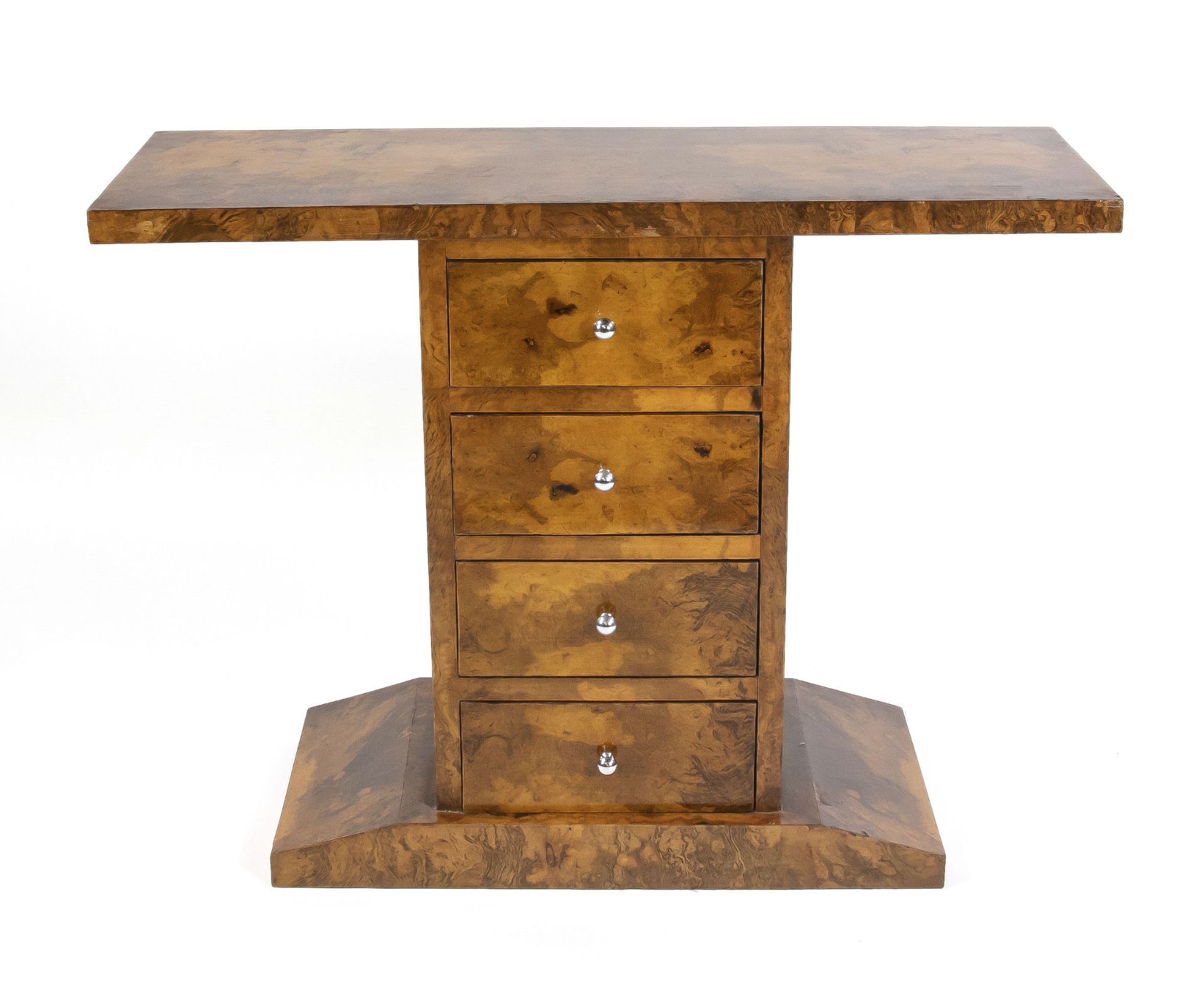 Wall console in Art Deco style, 20th century, walnut root veneer, 4 drawers, 83 x 110 x 40 cm.-