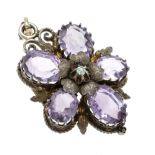 Antiker Amethyst-Anhänger/Brosche Silber 750/000 ve