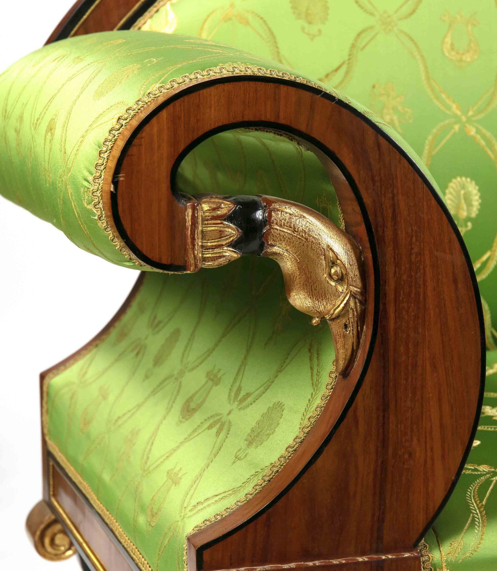 Empire style swan canapé, late 20th c., walnut veneer, carved and gilded swan heads, carved and - Image 4 of 4
