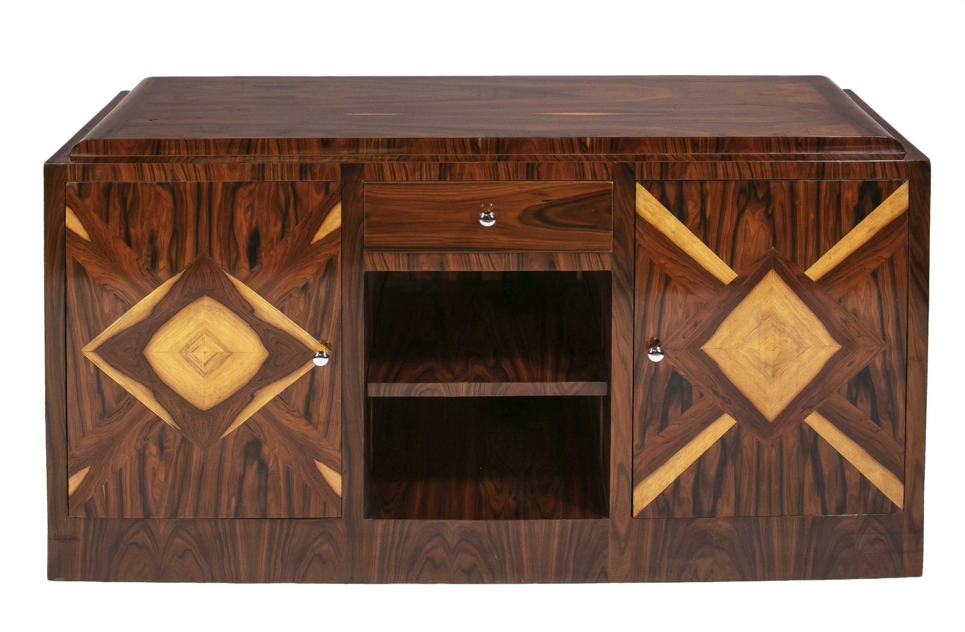 Sideboard in art deco style, end of 20th century, Indian 2-color rosewood veneer, 82,5 x 151 x 45 - Image 3 of 3