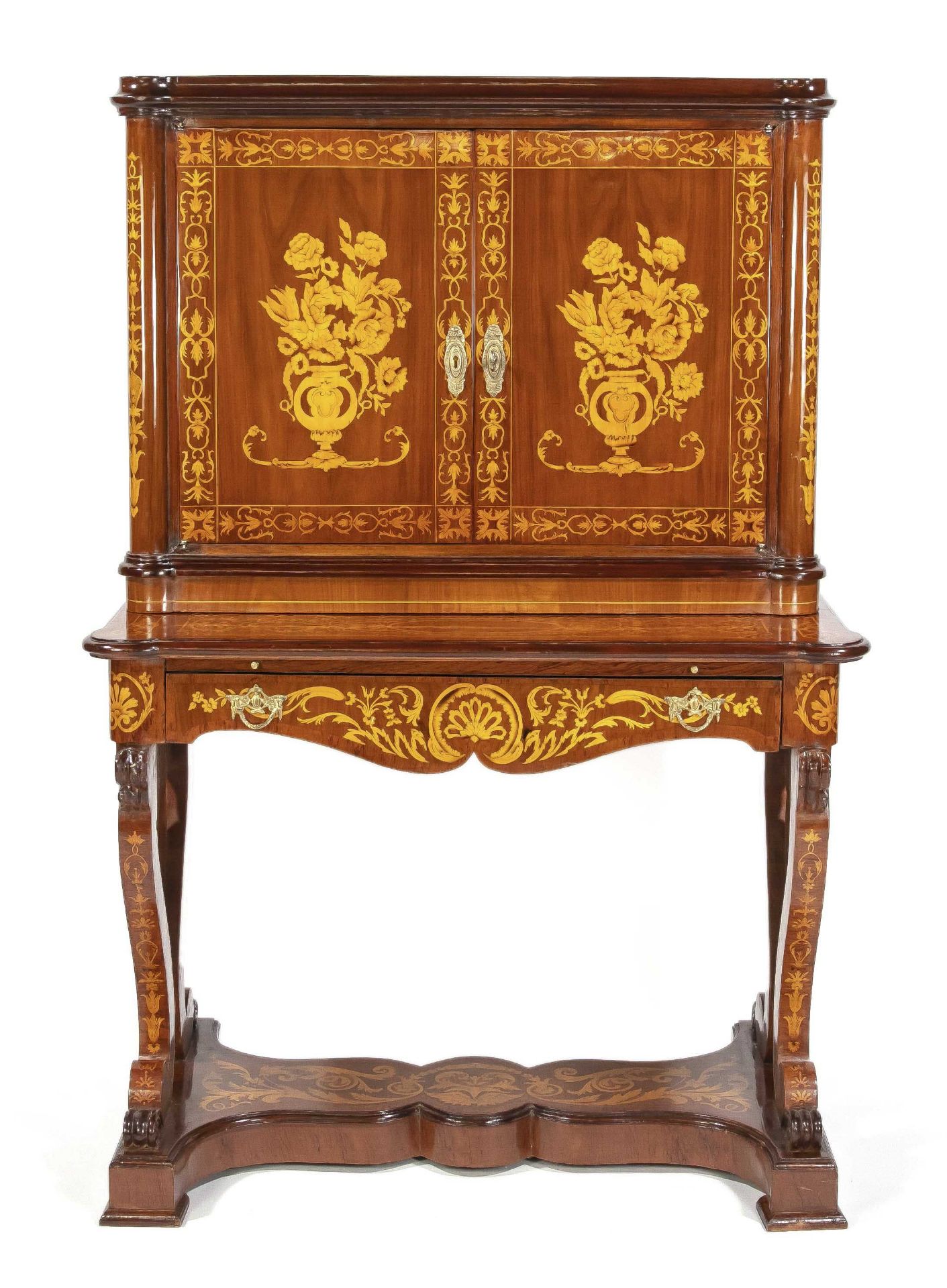 Writing cabinet in the style of the Italian master Giovanni Battista Gatti, mahogany and maple