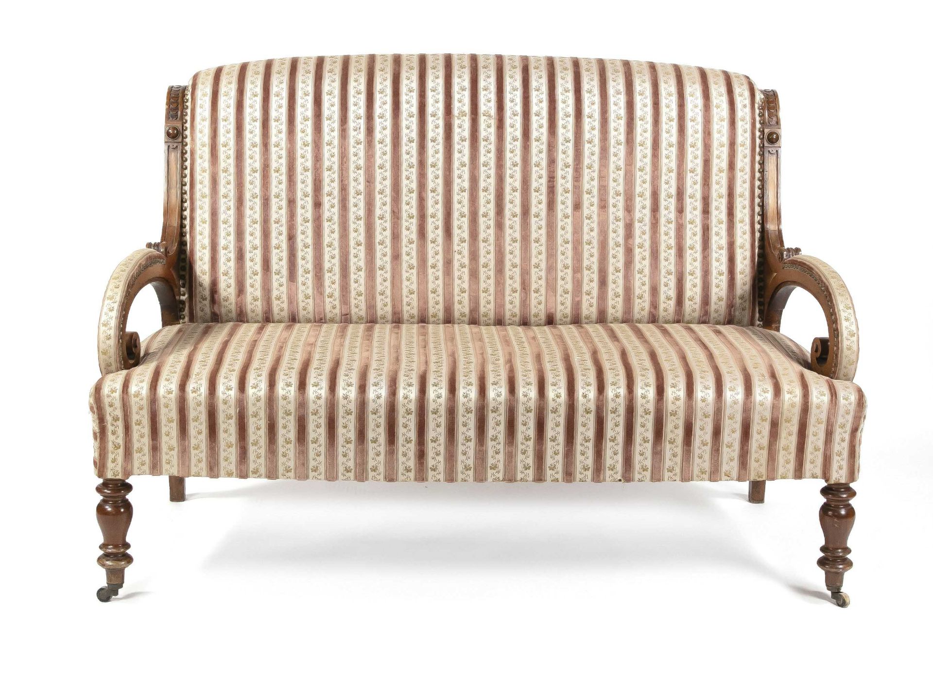 Founder's period sofa around 1880, solid walnut, matching lot 5515, 102 x 140 x 80 cm.- The