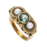 Edelstein-Perlen-Ring GG 585/000 mit einem rund fac