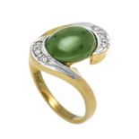 Jade-Diamant-Ring GG/WG 750/000 mit einem ovalen Ja