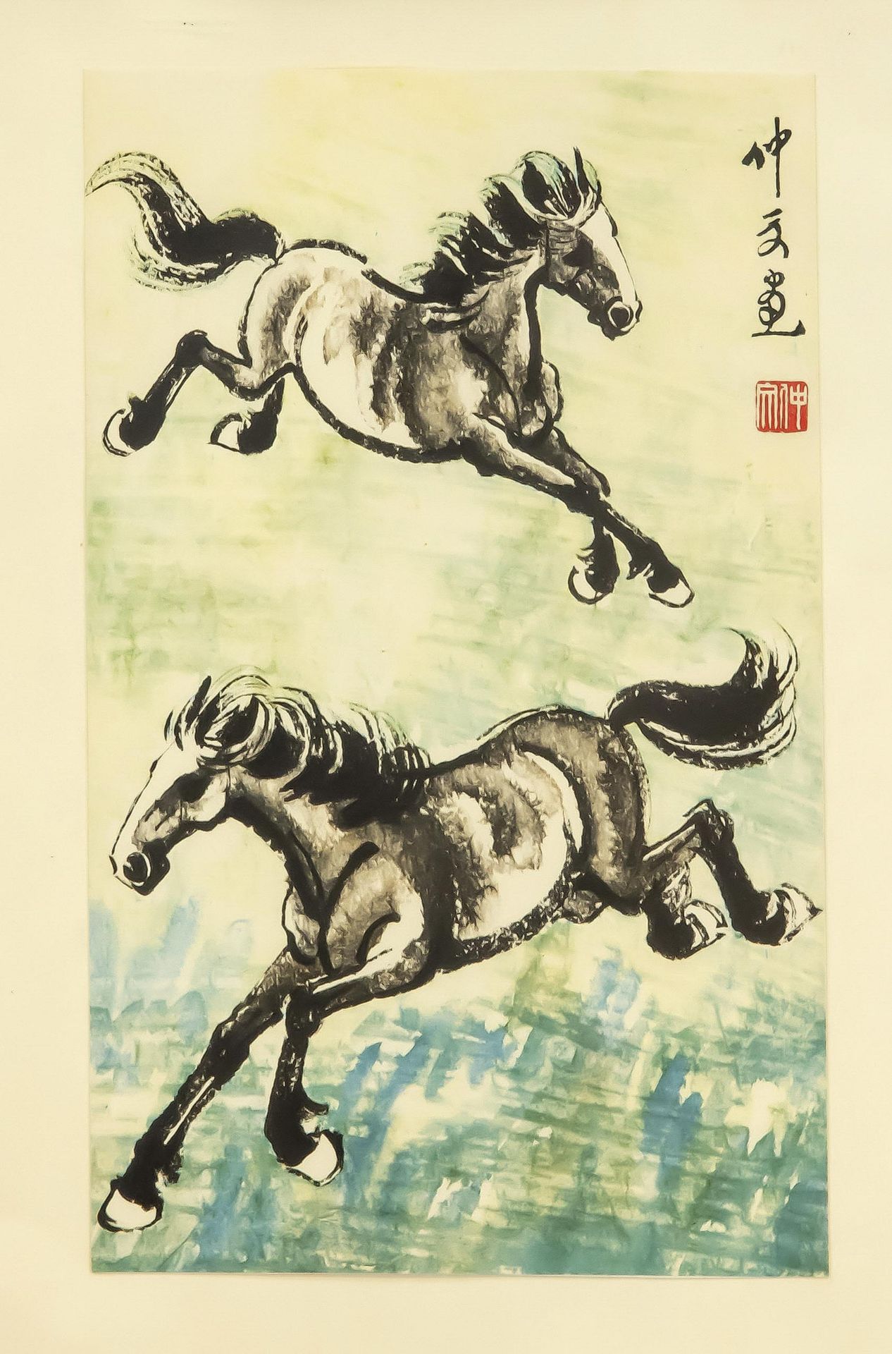 5 offset prints depicting horses, China, 20th century, all framed, up to 75 x 43 cm - Image 4 of 5