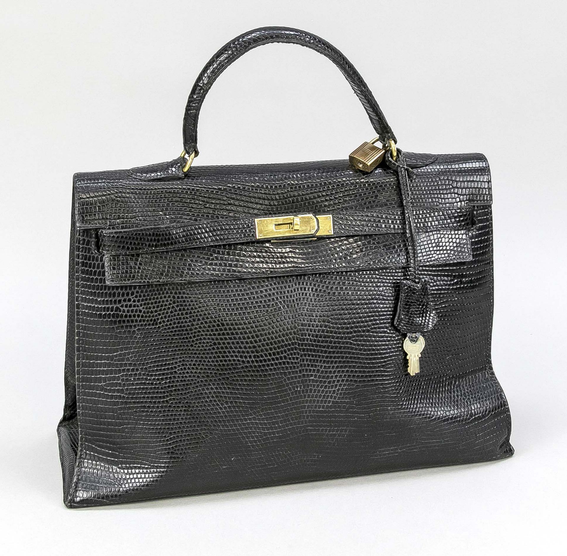 Hermes, Vintage Kelly Bag 35, schwarzes Eidechsenle