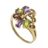 Multicolor-Ring GG 333/000 mit 5 oval fac. Amethyst