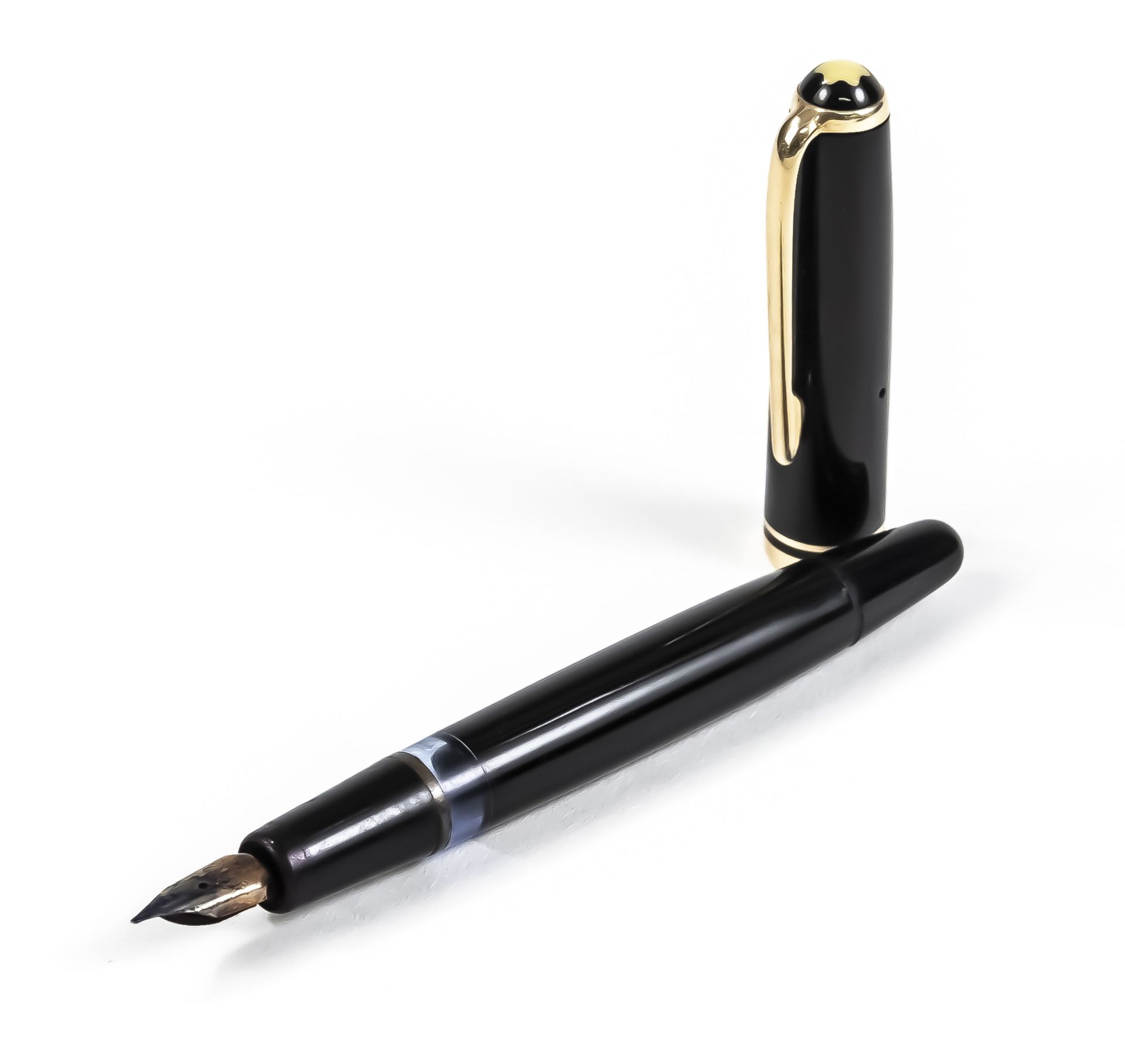 Montblanc piston fountain pen, 1950s, No. 254, 14 C (585) yellow gold nib, black barrel, gilded