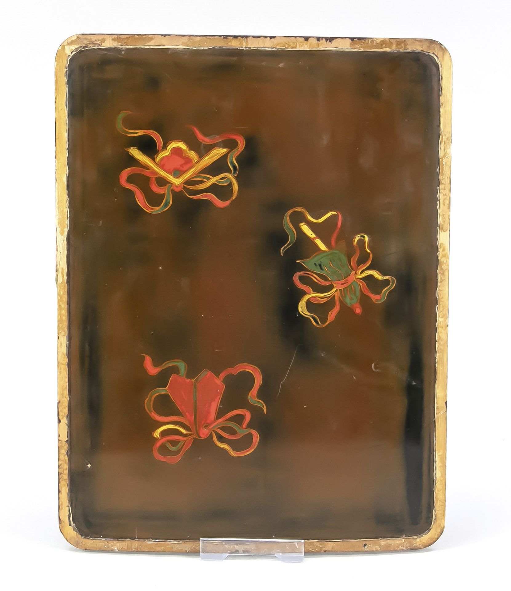 Pseudo carving lacquer, Japan, around 1900. Red lacquer on carved wooden plate. Idealized - Image 2 of 2