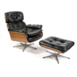 Lounge-Sessel mit Hocker im Stil von Charles Eames,
